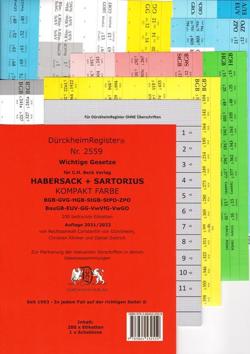 Nutritional values and ingredients Griffregister Nr. 2559: HABERSACK- SARTORIUS - KOMPAKT 2021/2022 (German, Constantin Dürckheim, 2019)
