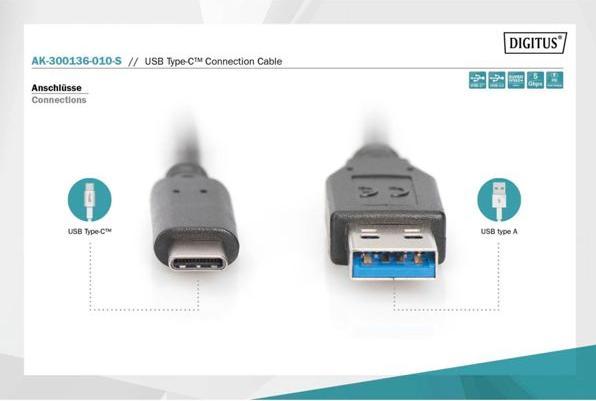Produktbild Digitus USB C — USB A (1 m, USB 3.0)
