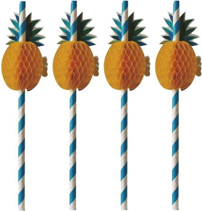 Papstar Papiertrinkhalm "Pineapple", 200 mm, blau/weiss aus Papier, Länge: 200 mm, Durchmesser: 6 mm (50 x)
