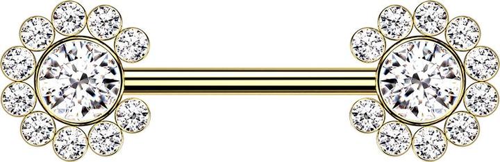 Star Piercing Threadless Barbell vergoldet Sonne mit Kristallen silber (ohne Messing, Chirurgenstahl 316L)