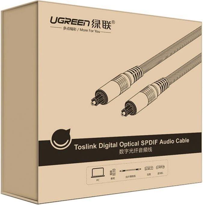 Actual product image Ugreen AV108 Toslink Audio optical cable, braided aluminium, 1.5m (grey) (1.50 m, TOSLINK)