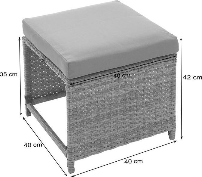 Produktbild Mendler 2x Poly-Rattan Hocker, Gartenhocker Sitzhocker, Gastronomie - schwarz, Kissen hellgrau