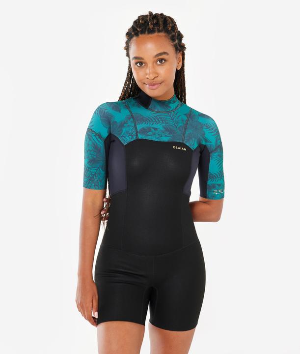 Olaian Neopren Shorty Surfen Damen kurzarm Rückenreissverschluss 500 1,5 Mirage schwarz