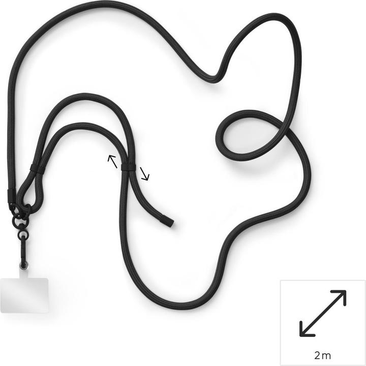 Actual product image Hama Mobile phone strap, universal, adjustable, carabiner, 2 m, black