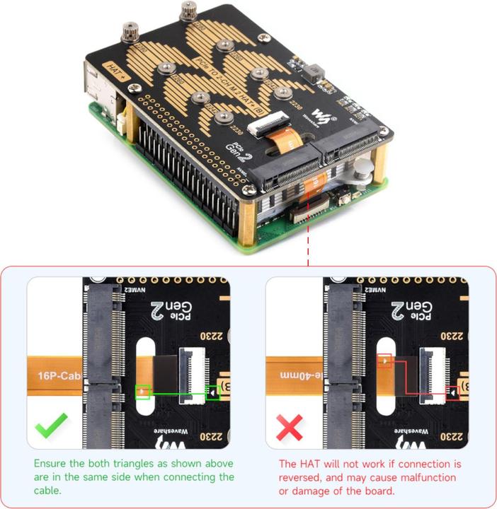 Produktbild WaveShare PCIe auf M.2 Adapter HAT+ (B) für Raspberry Pi 5