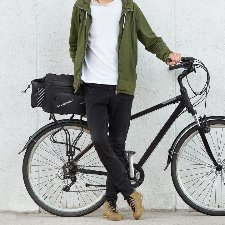 Actual product image Wozinsky bike carrier bag with 9l shoulder strap (rain cover included) black (WBB22BK) (9 l, Luggage carrier bag)