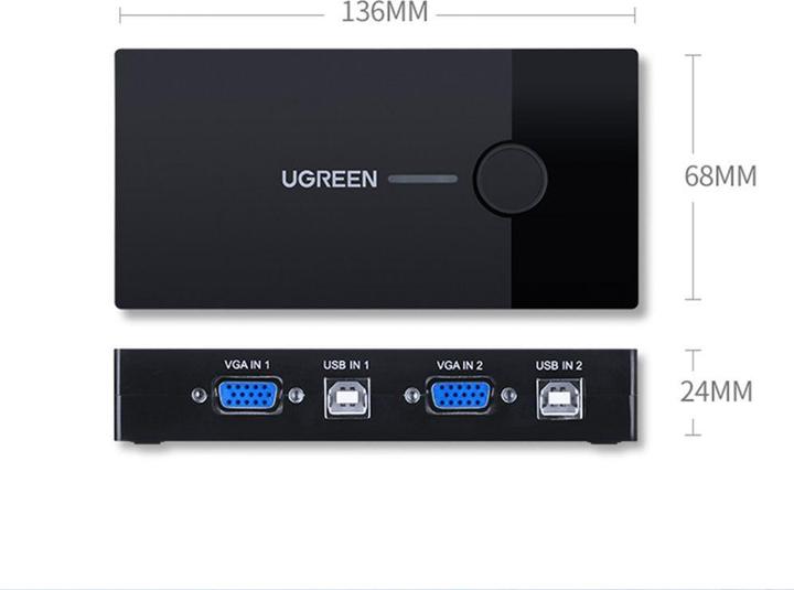 Productafbeelding Ugreen 30357 KVM Switch Box 2-poorts VGA Video Adapter 2 in 1 (zwart)