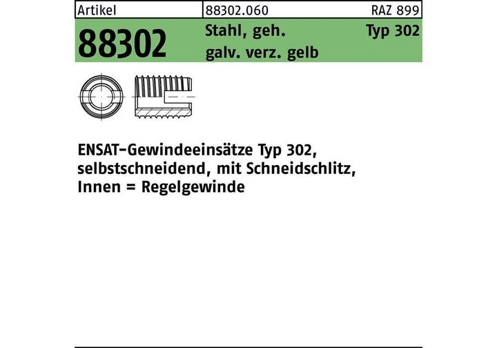 Immagine prodotto Ensat Inserto filettato R 88302 tipo 302 M 8 x 15 acciaio temprato zincato giallo