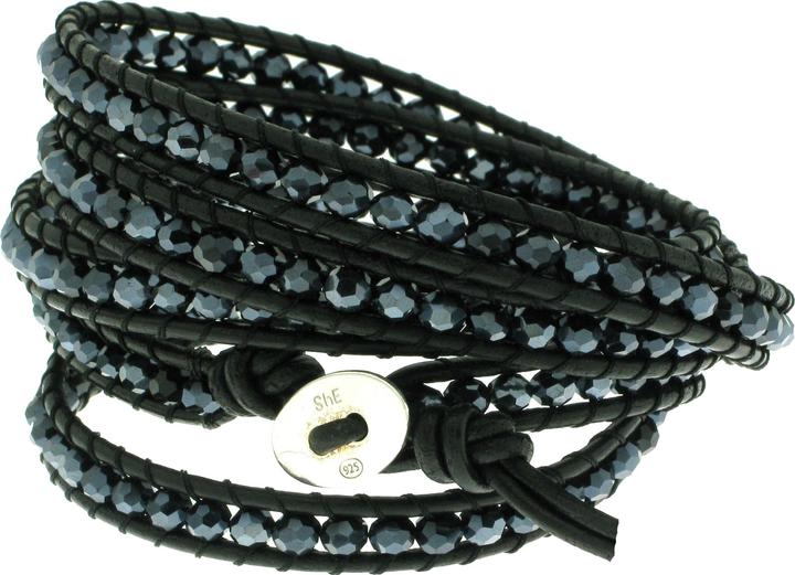 Immagine prodotto Leyda Bracciale in pelle blu (100 cm, Argento 925, Cuoio, Pietra sintetica)