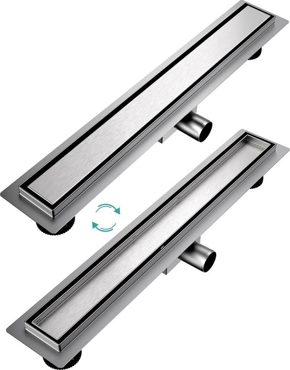 Emke Duschrinne Edelstahl, Bodenablauf Komplettset Siphon mit Geruchsstop, Haarsieb, 600cm (600 mm)