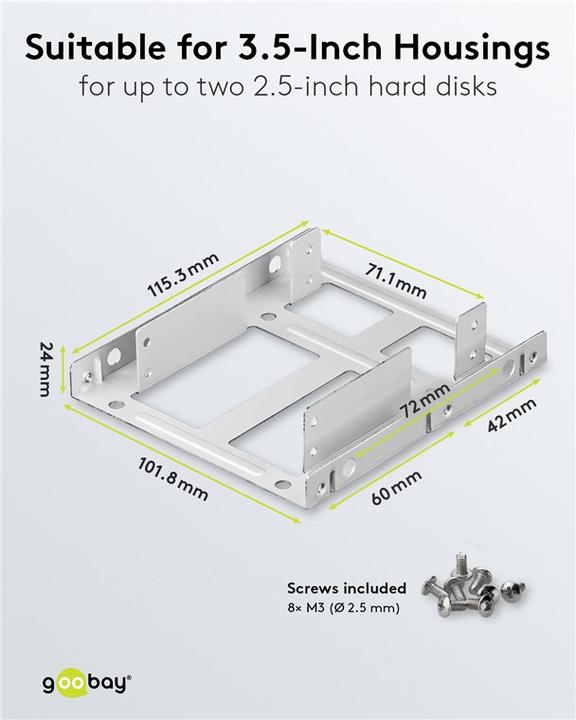 Image du produit Goobay Double cadre de montage pour disque dur 2.5" vers 3.5", argenté