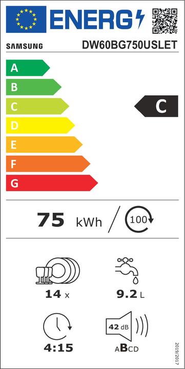 Energie-Label Samsung 14 Massgedecke, 60 cm, DW7700B, Unterbau Geschirrspüler mit WaterJet Clean