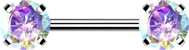 Image du produit Star Piercing Threadless Barbell argent avant avec cristal serti multicolore (sans laiton, Acier chirurgical 316L)
