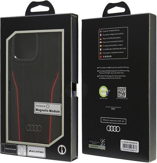 Image du produit Audi Véritable étui rigide en cuir MagSafe pour iPhone 16 Pro Max 6.9" czarno-czerwony/black-red (Apple iPhone 16 Pro Max)