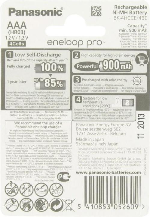 Produktbild Panasonic Akku Pro BK-3HCCE/4BE Mignon AA NiMH Akku und ACBOXAA (4 Stk., AA, 2450 mAh)