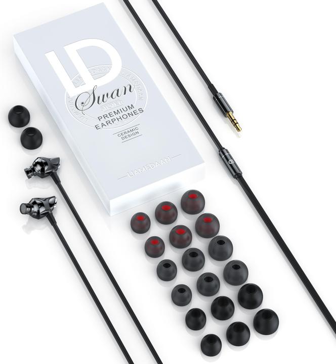 Actual product image Liam & Daan In-Ear Headphones, High End Ceramic InEar 8mm Driver / Aramid Cable / Bend Protection, silver/black (No noise cancelling, Cable)