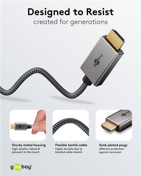 Immagine prodotto Goobay USB-C-auf-HDMI-Textilkabel 4K @ 60 Hz, 1 m, schwarzsilber (1 m, USB tipo C)