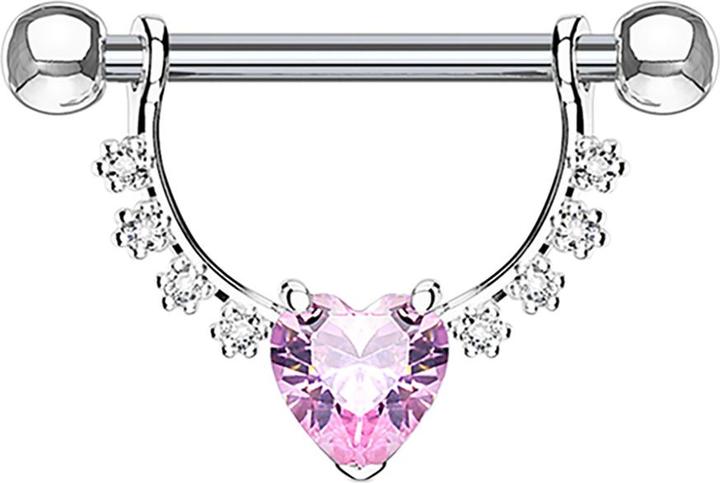 Star Piercing Barbell silber Kristall halbbogen mit Herzkristall pink (ohne Messing, Chirurgenstahl 316L)