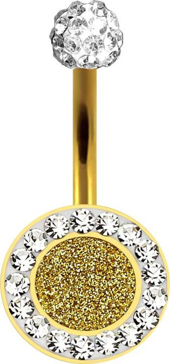 Star Piercing Banane vergoldet mit Glitter und Kristall silber (Chirurgenstahl 316L, ohne Messing)