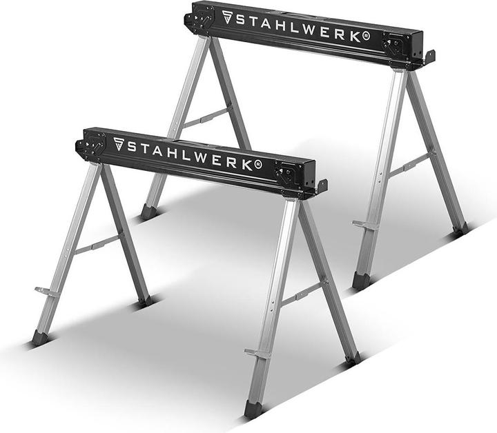 Stahlwerk Sägebock 2er Set 500 kg Universal Arbeitsbock Klappbock Gerüstbock (105.50 cm, 60 cm)