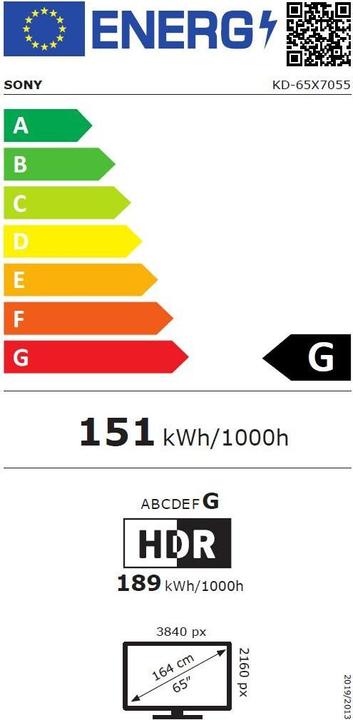 Label énergétique Sony KD65X7055 (64.57", LCD, 4K, 2020)