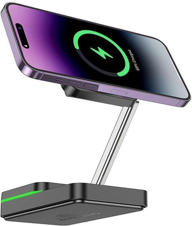 Actual product image Hoco Case universal for sports wireless charger 3in1 compatible with MagSafe 15W CQ10 black (15 W)
