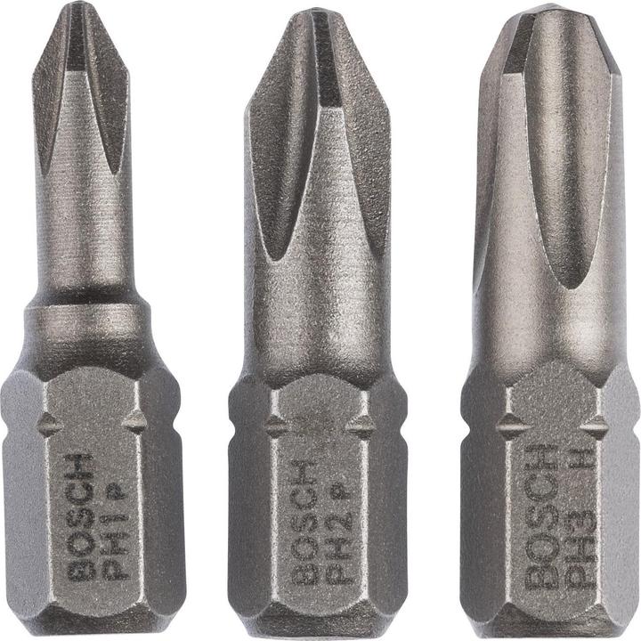Produktbild Bosch Professional Zubehör Schrauberbit-Set, Extra Hard, 3-tlg., PH1, PH2, PH3, 25 mm (Kreuz Phillips PH M1, Kreuz Phillips PH M2, Kreuz Phillips PH M3)