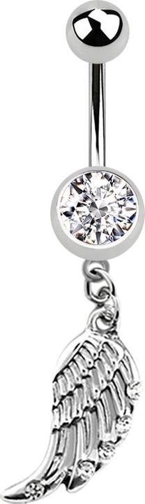Star Piercing Banane silber mit Anhänger Flügel und Kristall silber (Chirurgenstahl 316L, ohne Messing)