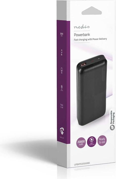 Immagine prodotto Nedis Powerbank | 20000 mAh | 2x 3.0 A | Numero di uscite: 2 | Connessione di uscita: 1x USB-A / 1x U (20000 mAh, 18 W, 74 Wh)