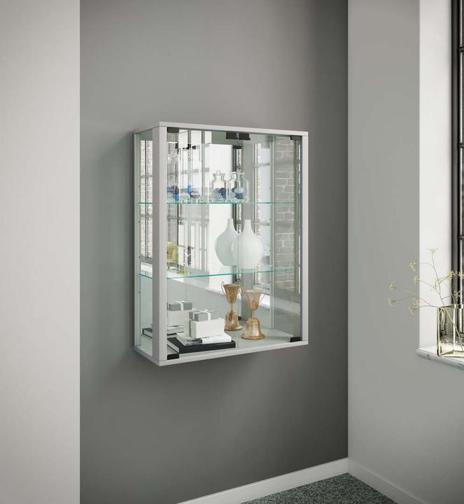 Produktbild VCM Wandvitrine Sammelvitrine Glasvitrine Wand Vitrine Regal Schrank Glas Hängevitrine "Udina Spiegel" (60 x 25 x 80 cm)