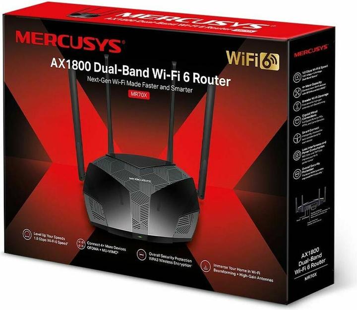 Actual product image Mercusys ROUTER WIFI 6 AX1800 DB 1201MBPS + 574 MBPS 3P LAN 1P WAN 4 ANTENNE