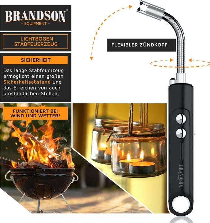 Produktbild Brandson 2x Stabfeuerzeug elektrisch, Kerzenanzünder, Lichtbogen Feuerzeug, USB aufladbar, für Kerze, Gasherd