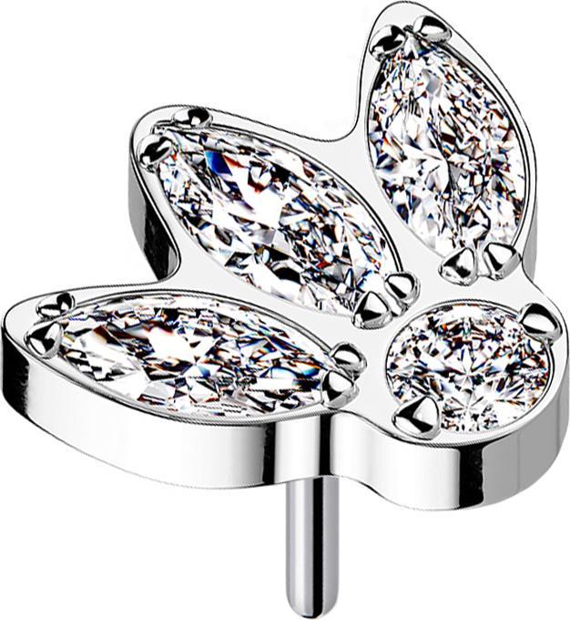 Star Piercing Threadless silber drei Ovale und Kristall silber (ohne Messing, Titan G23)