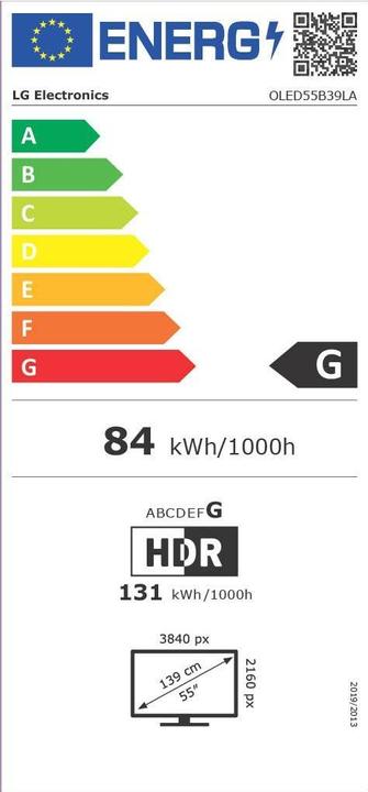 Energy Label LG OLED55B39LA (55", B3, OLED, 4K, 2023)