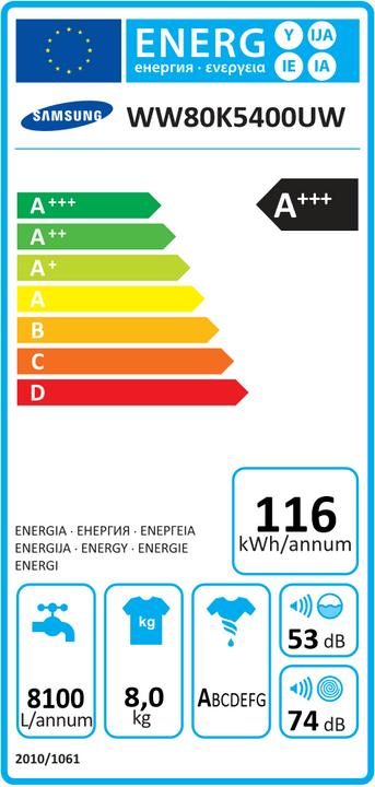 Energy Label Samsung Ww80k5400uw/Ws (8 kg, Left)