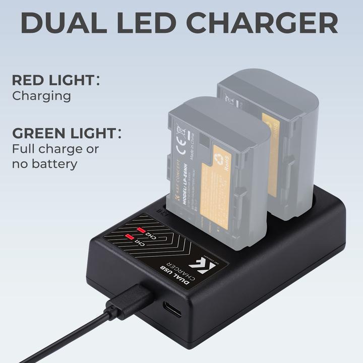 Actual product image K&F Concept LPE6NH Digital Camera LED Dual Channel Charger with Type C Charging Cable (Camera battery charger)
