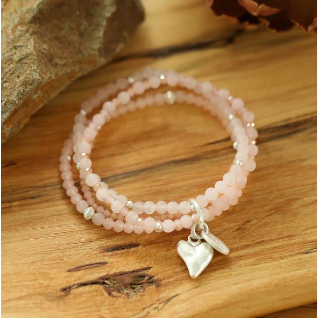 Immagine prodotto Andreani Armband aus echtem Rosenquarz mit Herzanhänger von (19 cm, Vero quarzo rosa)