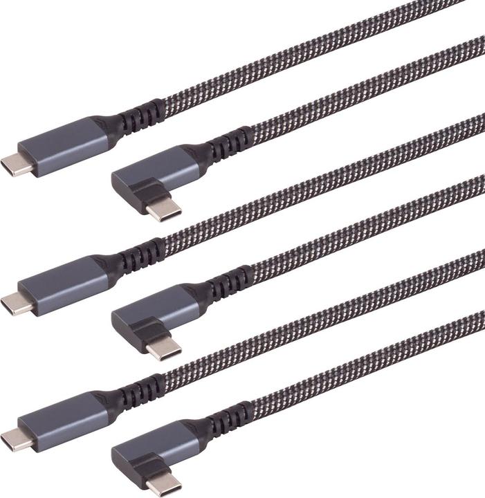 Actual product image S-Impuls Set of 3 fast charging cables USB-C to USB-C 90° angled plug, black/white, 2 m, textile (2 m, USB 3.2 Gen 2)