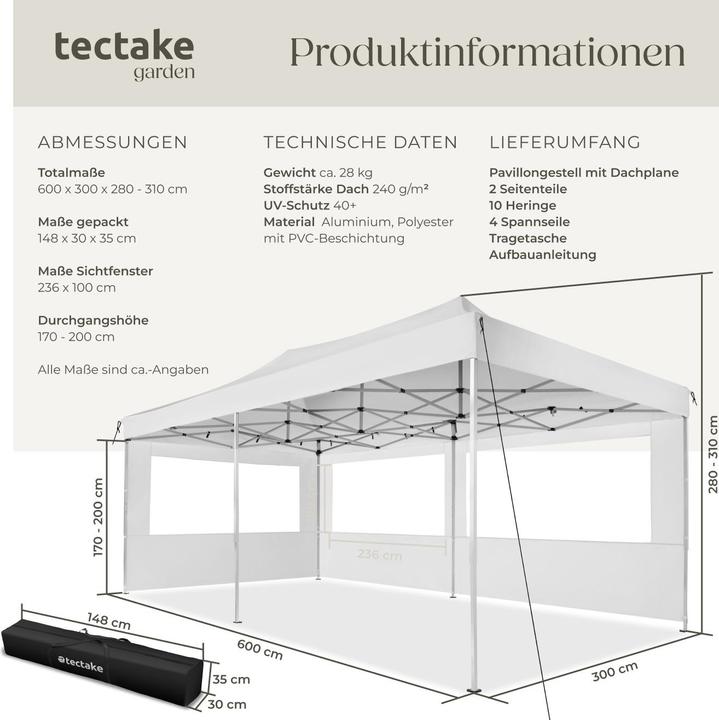 Immagine prodotto tectake Gazebo da giardino (600 cm, 300 cm)