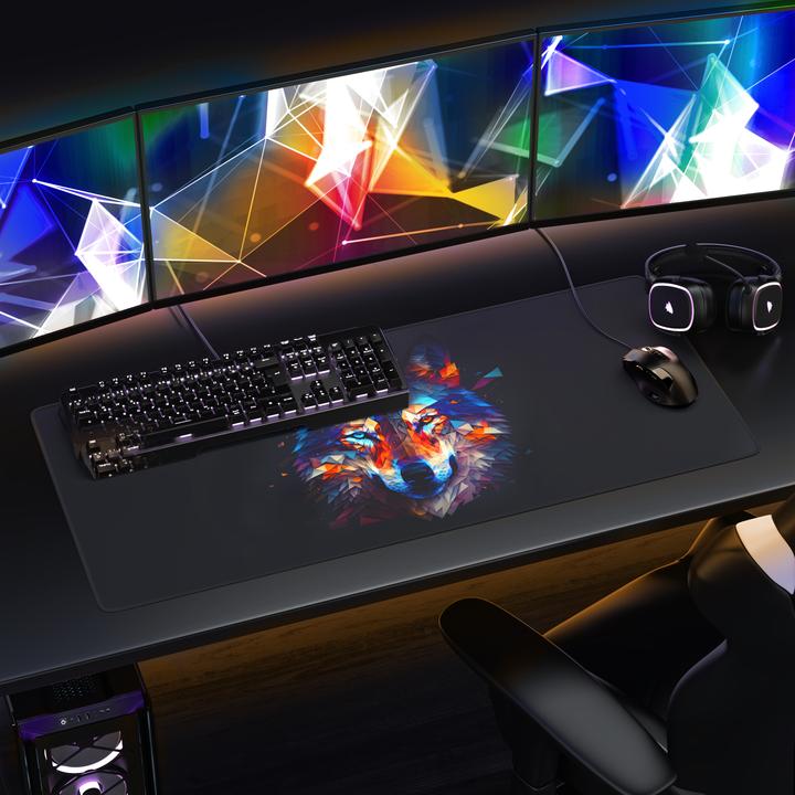 Actual product image Titanwolf Gaming Mauspad XXL, glattes Stoffgewebe, Speed Mausmatte 900 x 400 mm grosse Fläche, Polygon Wolf (XXL)