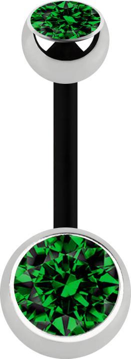 Immagine prodotto Star Piercing Banana nera con due sfere argento cristallo verde (senza ottone)