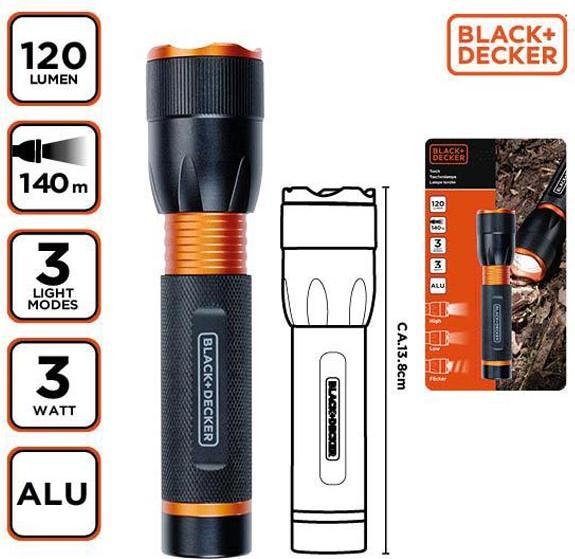 Black & Decker Torcia LED 3W 120Lm 140m di proiettore (13.80 cm, 120 lm)