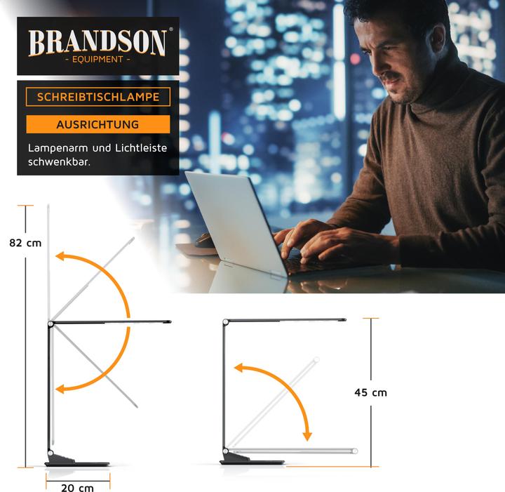 Immagine prodotto Brandson Schreibtischlampe Metall-Design, USB Ladeanschluss, kabelloses Laden wireless Charging, Dimmfunktion (500 lm)