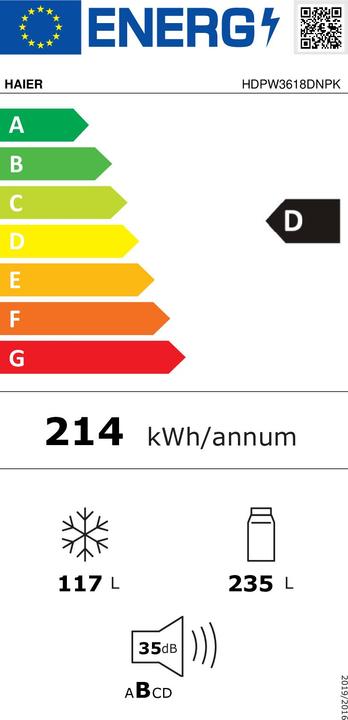 Label énergétique Haier 2D 60 Series 3 HDPW3618DNPK Réfrigérateur (352 l)