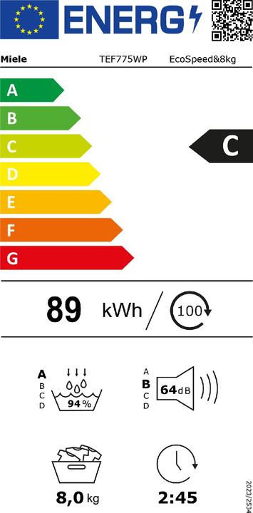 Energie-Label Miele TEF775WP EcoSpeed (8 kg, Links)