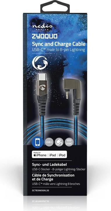 Produktbild Nedis USB-Kabel USB 2.0 Apple Lightning 8-Pin USB-CT Stecker 480 Mbps Vernickelt 2.00 m rund Gefloch (2 m, USB 2.0, 60 W)