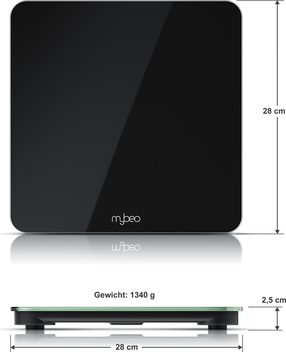 Produktbild Mybeo Digitale Waage für Personen, Digitalwaage, Personenwaage, grosse Trittfläche aus 6mm Sicherheitsglas (180 kg)