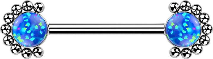 Actual product image Star Piercing Threadless Barbell silver front ball half flower opal blue (Titanium G23, without brass)