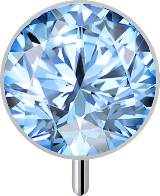 Star Piercing Threadless Halbkugel silber front mit Kristall aqua (ohne Messing, Titan G23)