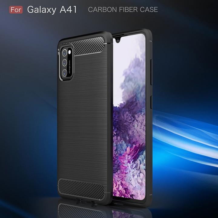 Produktbild König Design Hülle Handy Schutz für Samsung Galaxy A41 Case Cover Bumper Carbon Optik Blau (Samsung Galaxy A41)